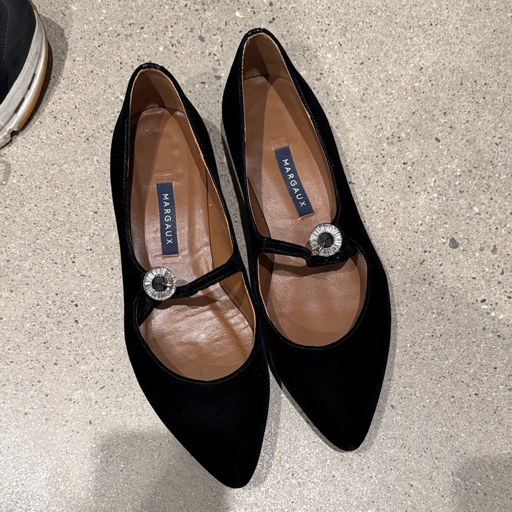 Margaux NY Elegant Black Velvet Flats with jeweled strap